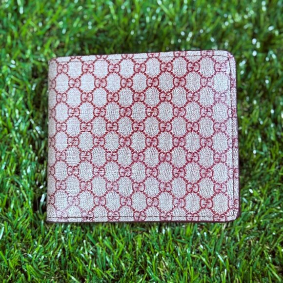 Gucci Web Bi-Fold Wallet In Beige Canvas and Brown Leather Trim - Picture 4 of 5